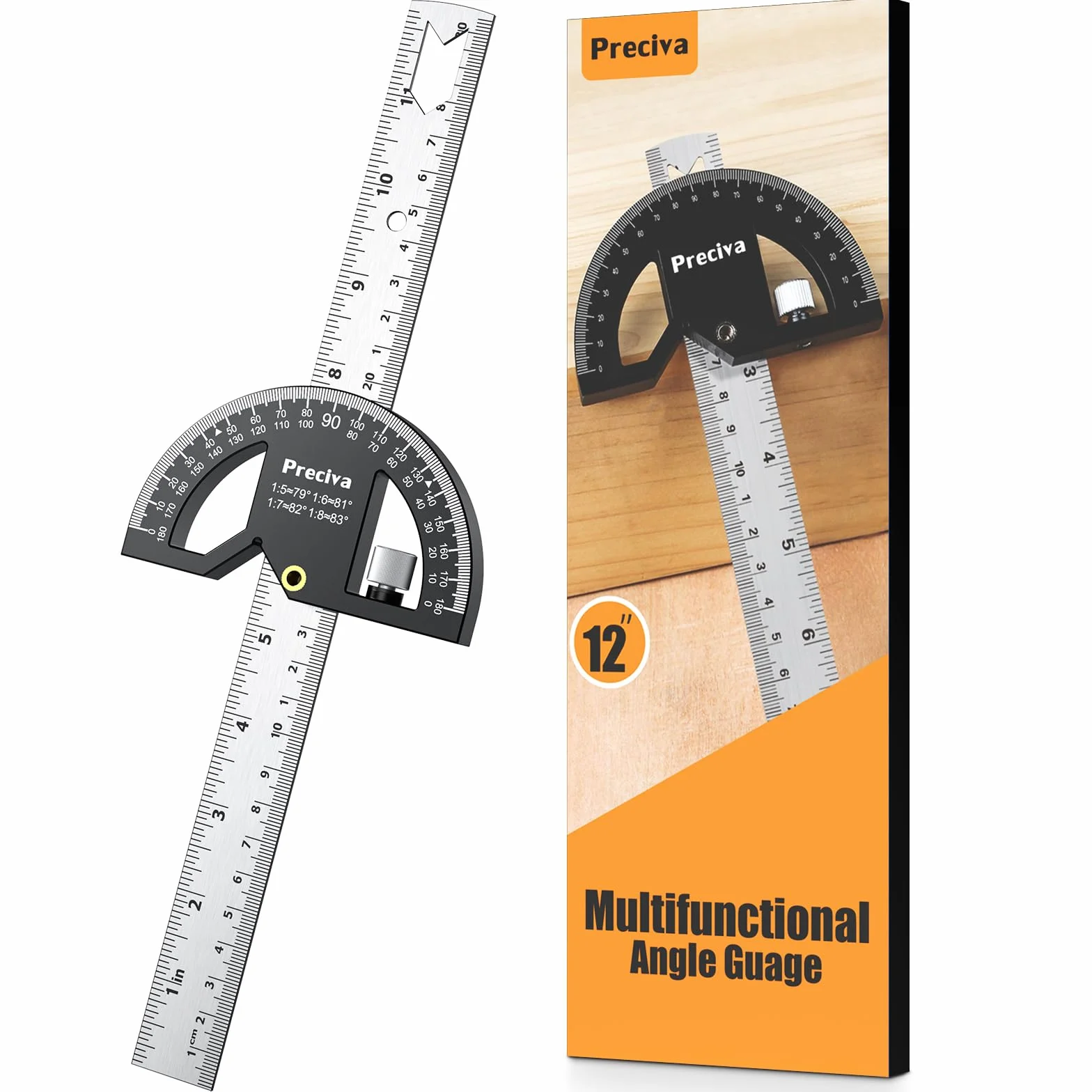 Preciva Transportador de Aluminio 30cm 0-180 Grados Regla Precisa Ajustable Acero Inoxidable para Artesanos