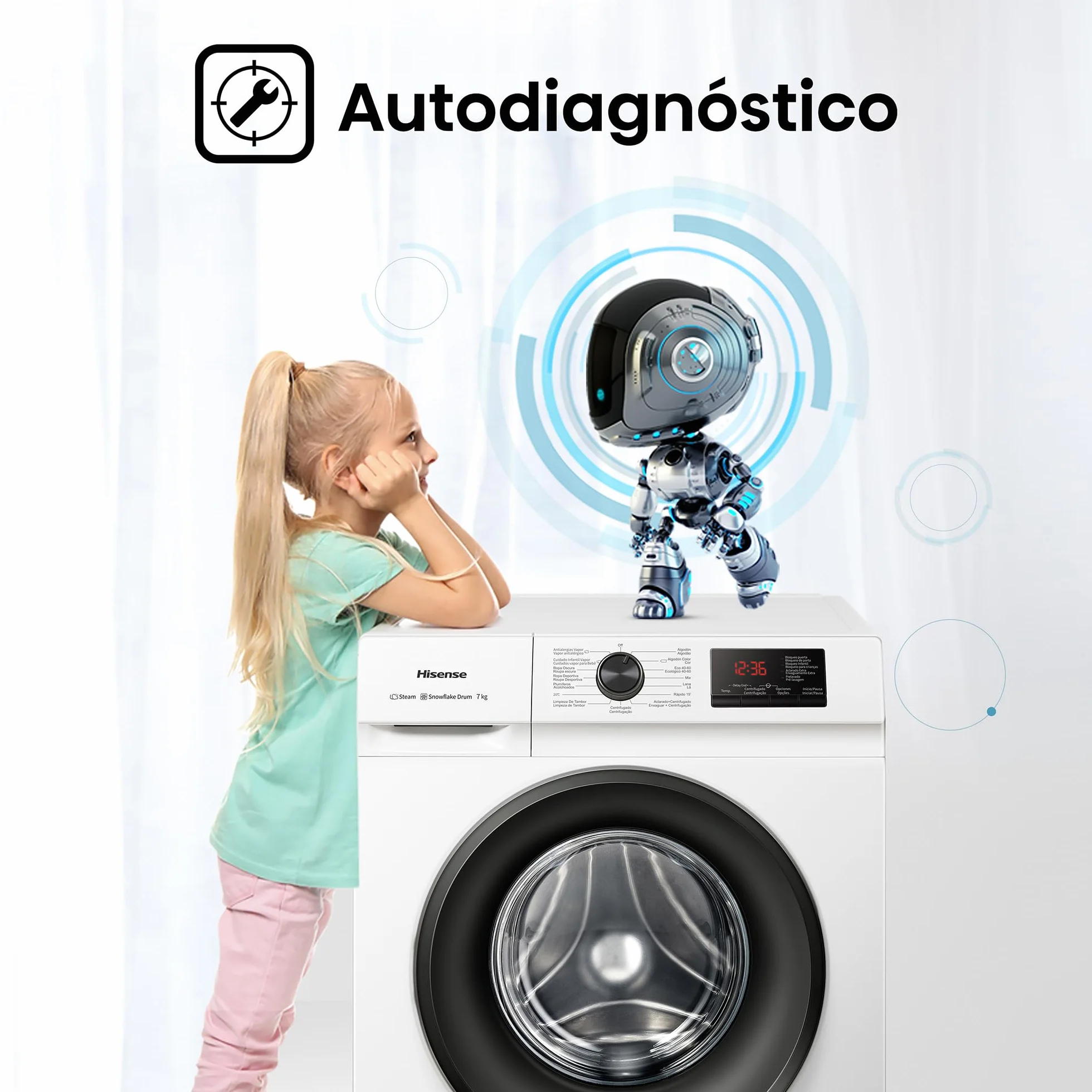 Hisense Lavadora Carga Frontal 7 Kg 1200 rpm Display LED Blanco