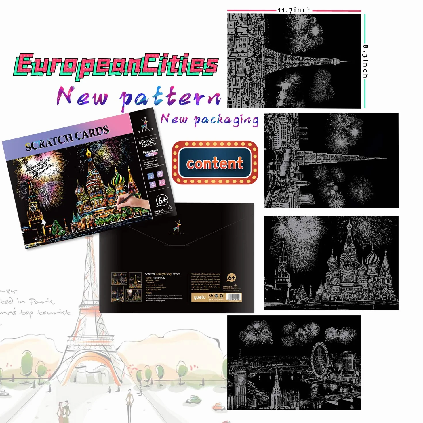 Scratch Paper Rainbow Painting Sketch City Series Night Scene 4 Tools