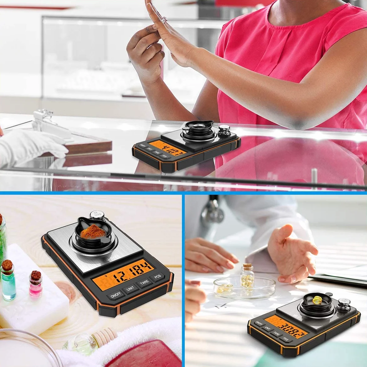Brifit Báscula de Precisión Digitale, 50g/0.001g Balanzas de Portátiles con Peso de Calibración de 50g, Pinzas, Plato de Pesaje (Batería Incluida, Naranja)