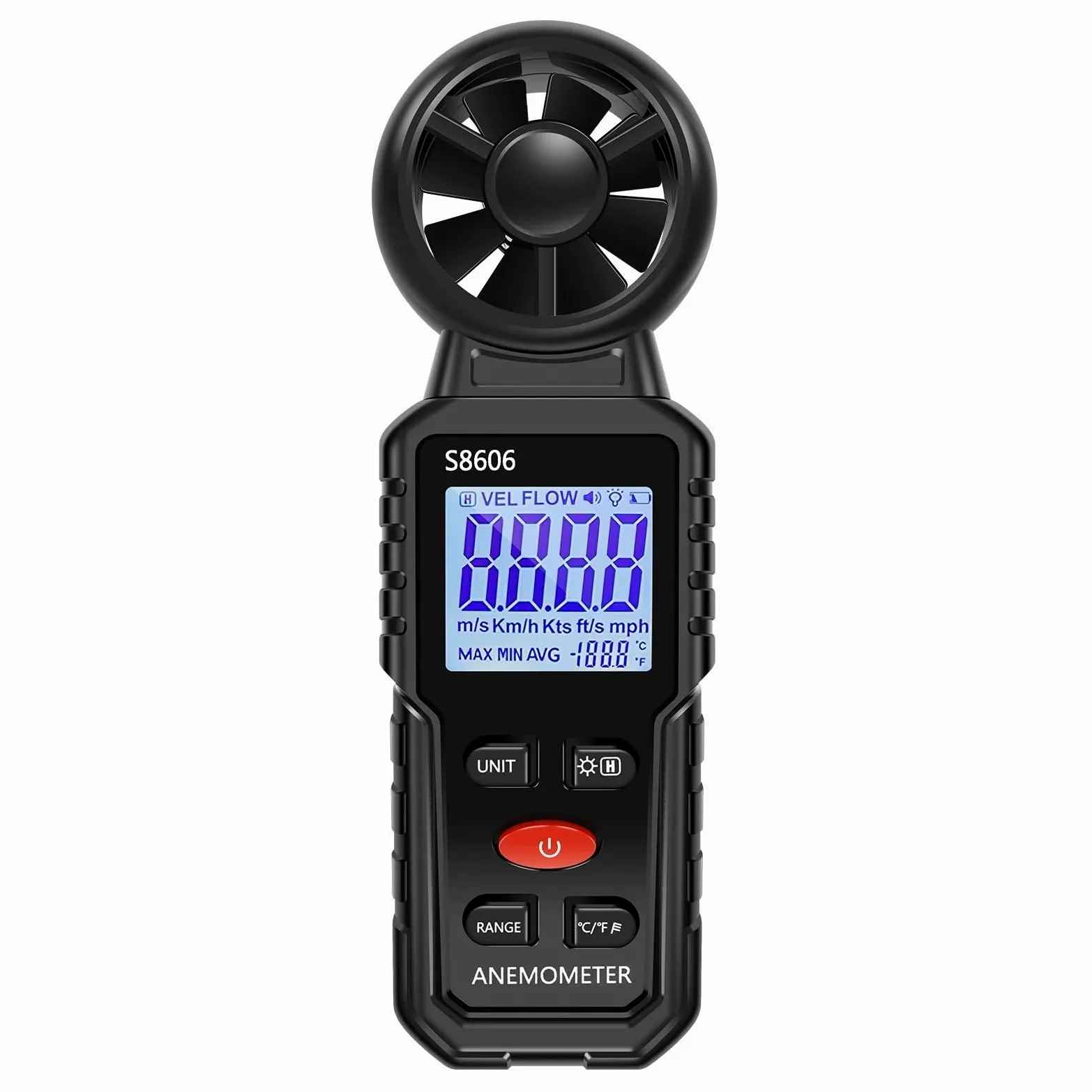 Anemómetro digital de mano con retroiluminación LCD, medidor de velocidad del aire, portátil for navegación.