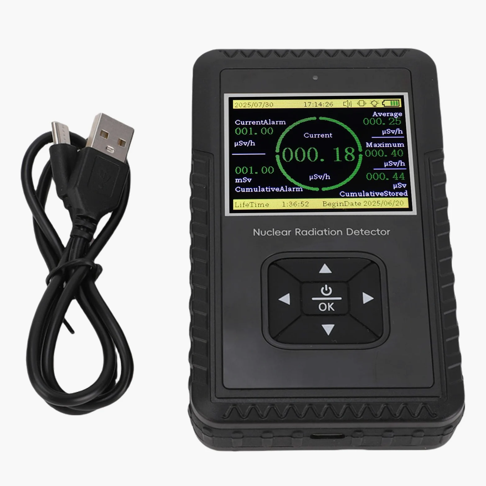 Fafeicy Contador Geiger de Mano, Detector de Radiación Nuclear con Pantalla LCD Grande, Medidor de Rayos X Beta Gamma, Dosímetro 10000uSv/h, para Seguridad Doméstica e Industrial