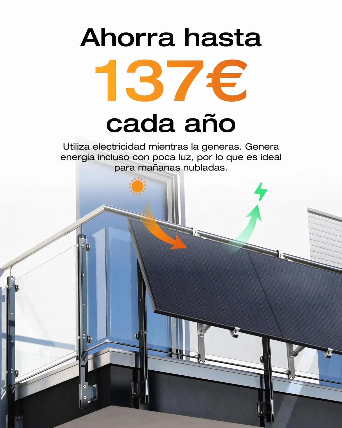 Kit Solar EcoFlow STREAM, Microinversor de 800 W Solar Inteligente conectado a la red, paneles solares fotovoltaicos de 250 W*4 con soporte ligero, control a través de Wi-Fi y APP, ideal para balcones