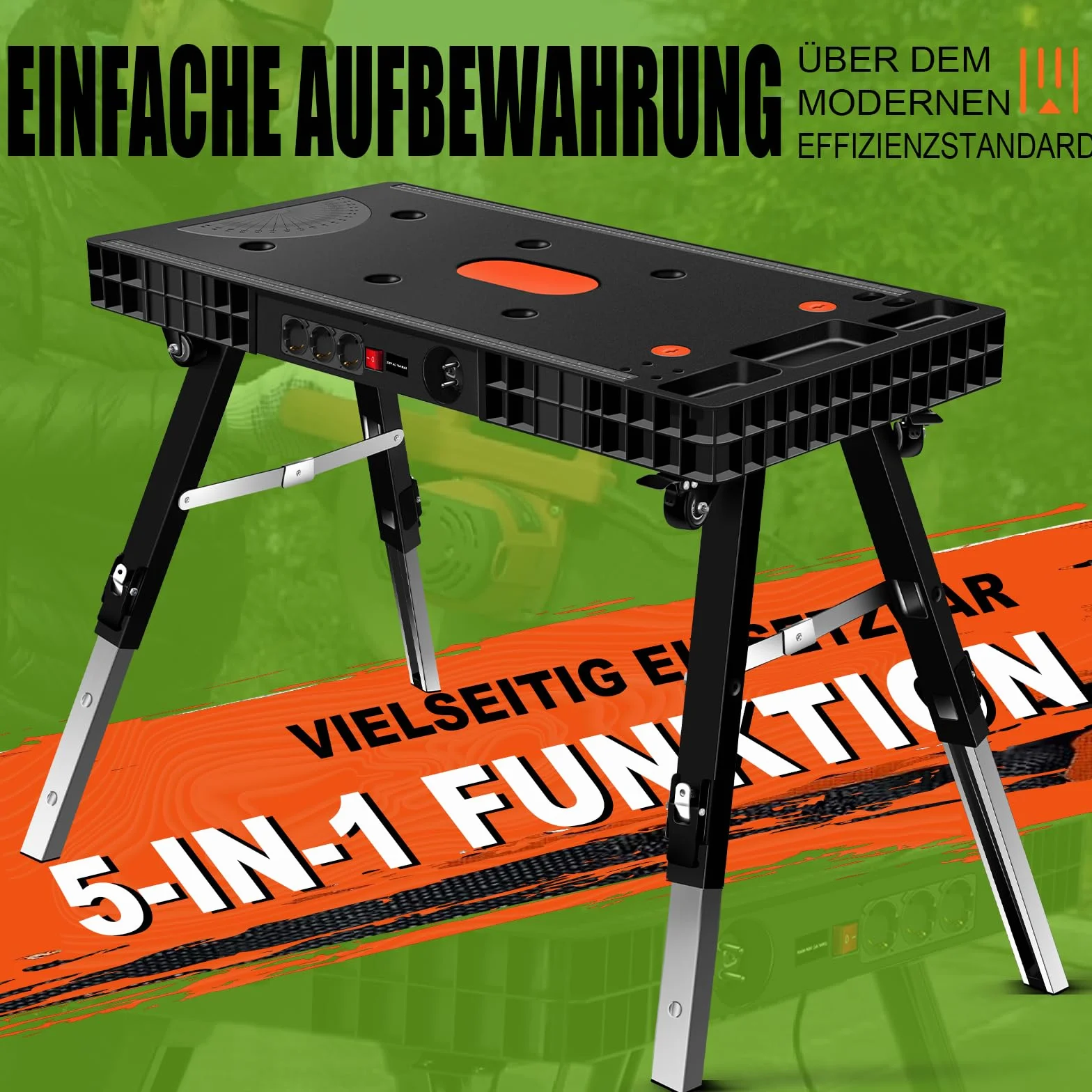 Vertak Banco de Trabajo Plegable 5 en 1 con Enchufe, Mesa de Carpintero 150 kg