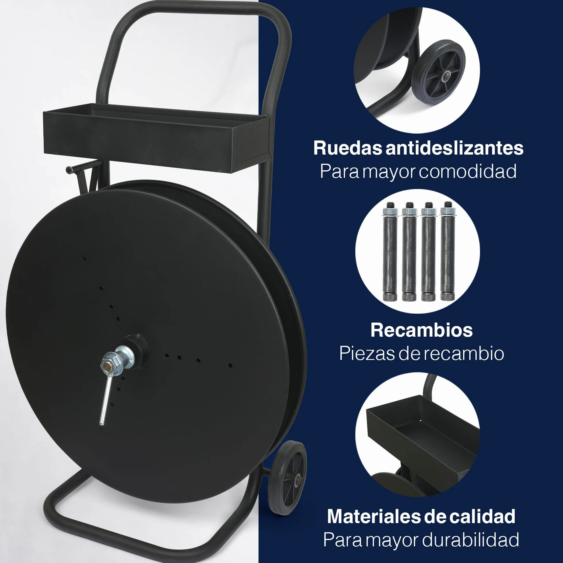 Precifilm Carretilla de Carga Portaflejes - Carro de Fleje Resistente - Fácil Manejo de Bobinas - Carretilla de Mano para Transporte Eficiente - Ideal para Industria y Logística - D150-406 (Negro)