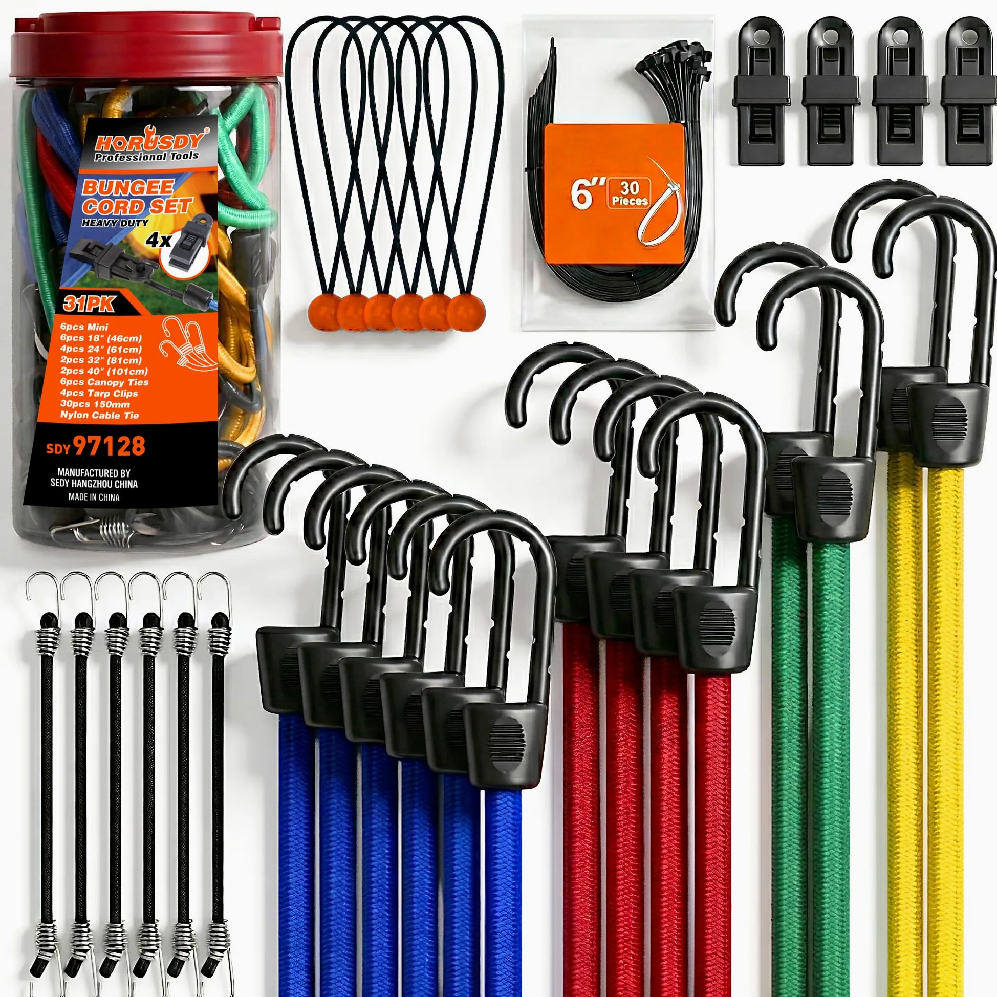 Horusdy 24 Piezas Bungee Cords, Cuerda Elástica, Tarro Surtido