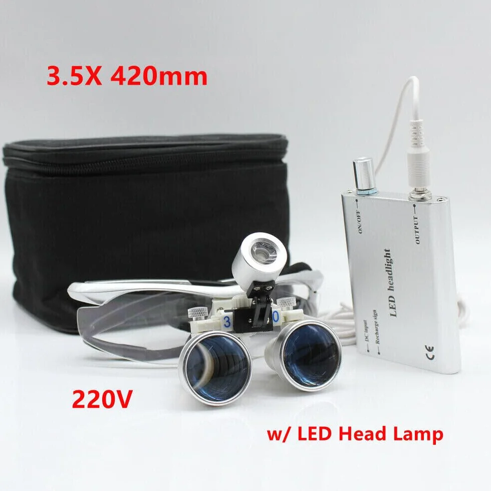 Lupa dental 3.5x 420 mm con faro LED para dentista