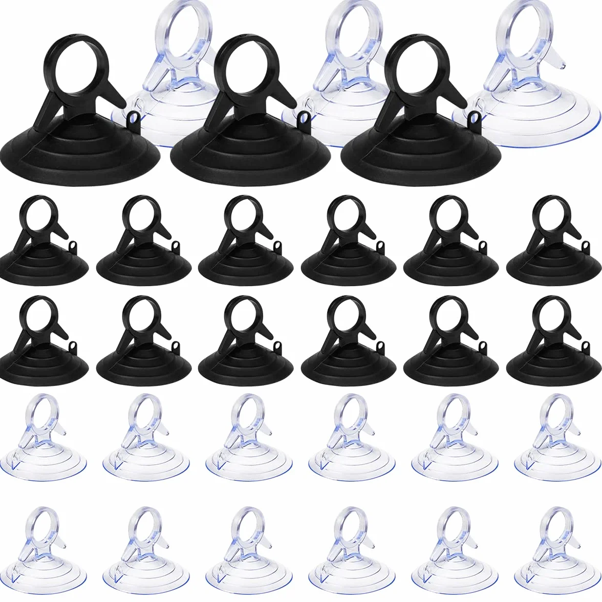 60 Piezas Ventosas para Cristal 45mm, PVC Transparente y Negra, Extra Fuertes para Azulejos Acuario