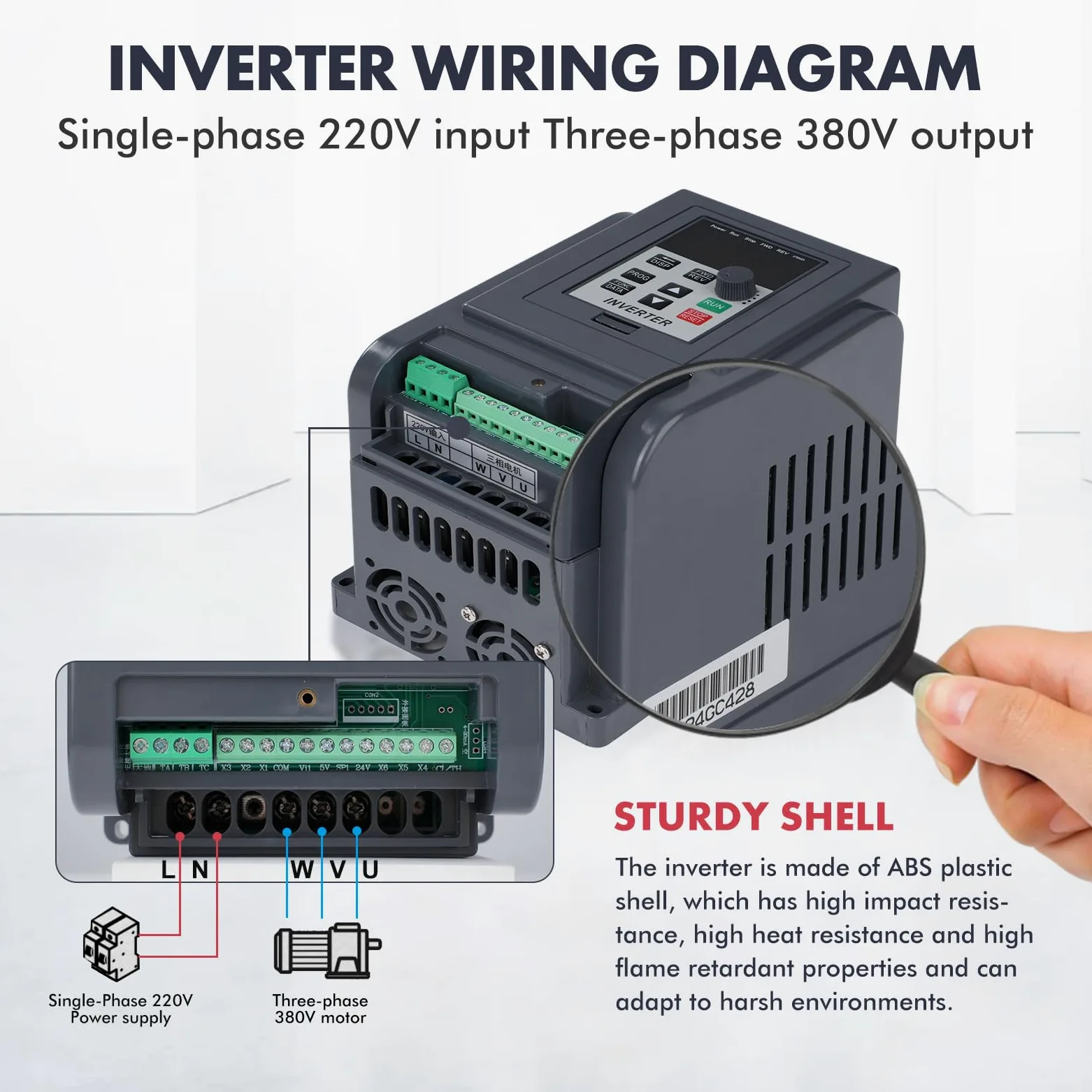 Jadeshay Variador de Frecuencia Monofásico, Unidad de Frecuencia Variable, Convertidor Monofásico a Trifásico de 2,2 kW, Salida de 220 V a 380 V, Regulador de Velocidad del Motor VFD