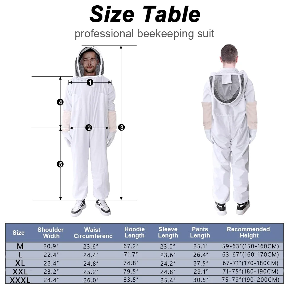 Traje de apicultor profesional para mujeres y hombres, a prueba de picaduras, máscara de valla ventilada, resistente a juego, guantes de piel de oveja