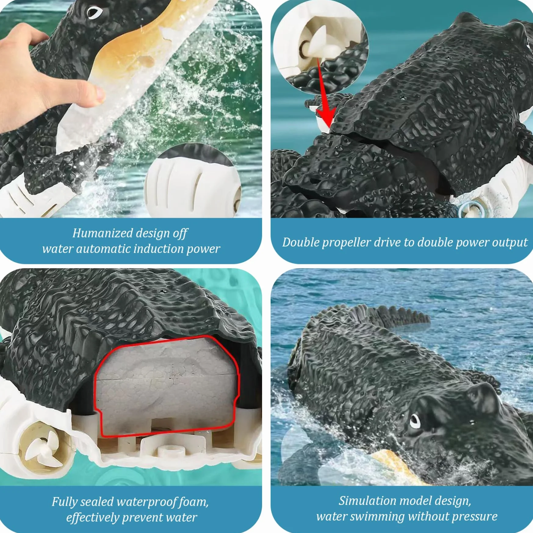Alligator de Control Remoto 2.4 GHz Impermeable Juguetes de Agua para Piscina