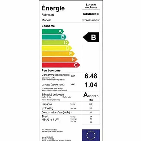 Samsung lavadora-secadora ojo de buey 8 kg 1400 rpm WD80T554DBW