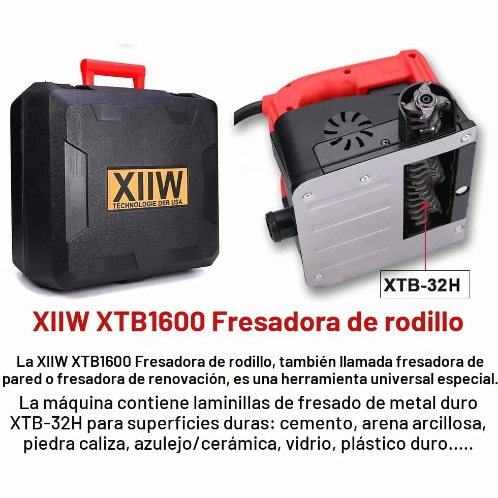 XIIW Fresadora de hormigón para superficies duras, 1600 W, 4000 rpm, fresadora de rodillos, fresadora de renovación para azulejos/cerámica, cemento, arena arcillosa, piedra caliza, vidrio