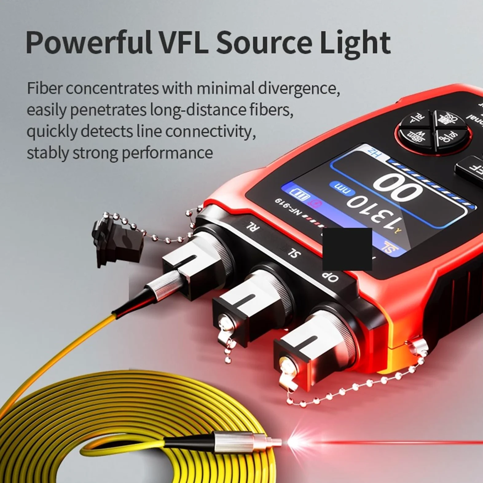 Probador de fibra óptica, NF-919 Medidor de potencia 3 en 1 Fuente luz estable VFL REF Localizador visual fallas Luz roja Herramienta prueba fibra óptica