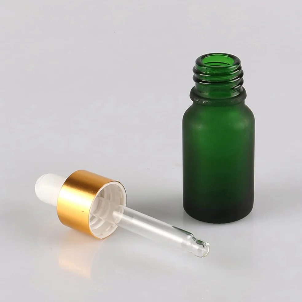 24 Pieza 10ml Verde mate Botellas de Cristal con Pipeta, 10 ml Frasco Cuentagotas Cristal con Tapón de Rosca Oro, Botella de Vidrio con Cuentagotas para Aceite Esencial Aromaterapia