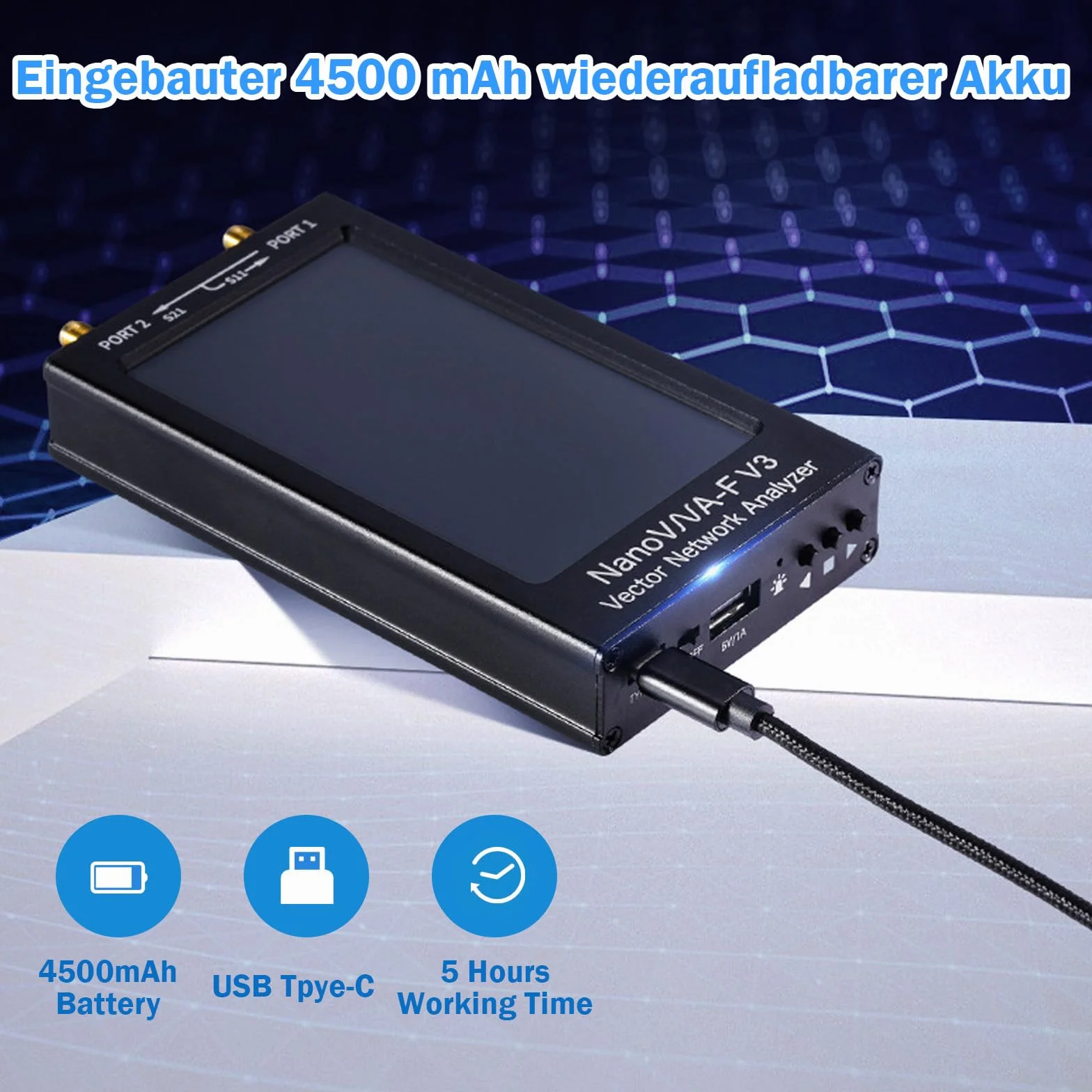 AURSINC NanoVNA-F V3 Mejorado Analizador de Red Vectorial 4.3" 1MHz–6GHz Analizador de Antenas: Mide Parámetros S, Relación de Onda Estacionaria de Voltaje, Fase, Retardo, Compatible con RTC