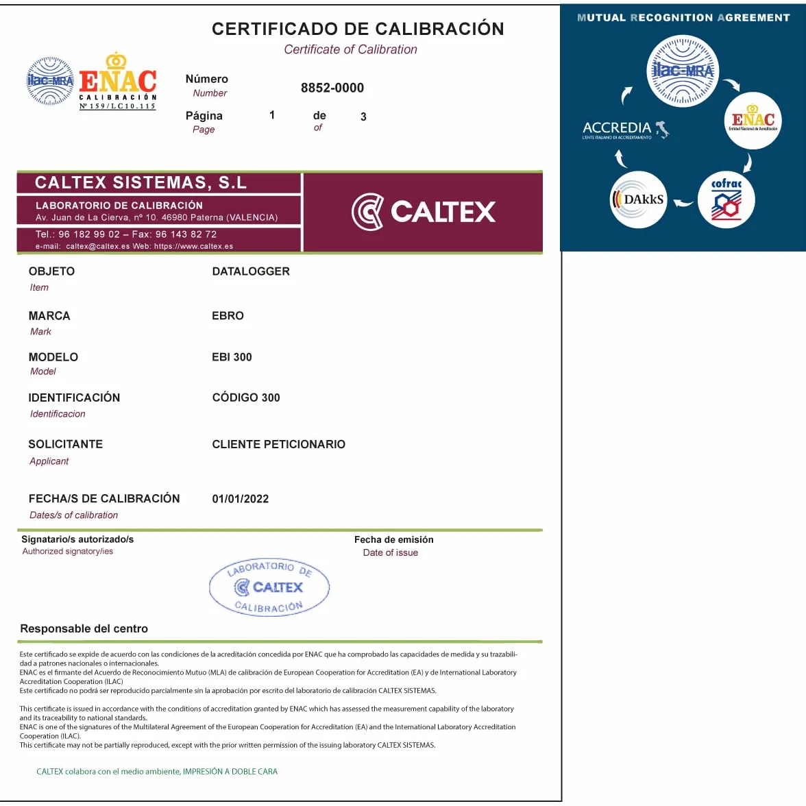 Datalogger EBRO EBI 300 - Datalogger Calibrado ENAC - Incluye Certificado de Calibración Acreditado