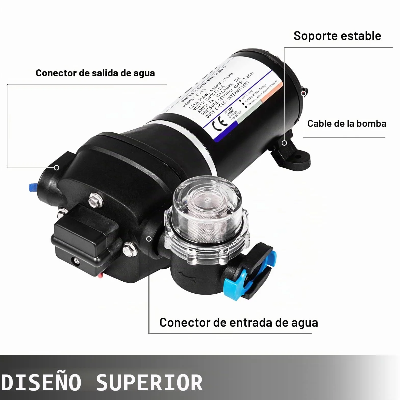 Bomba de diafragma de agua de alta presión FL-40 12V 17 l/min