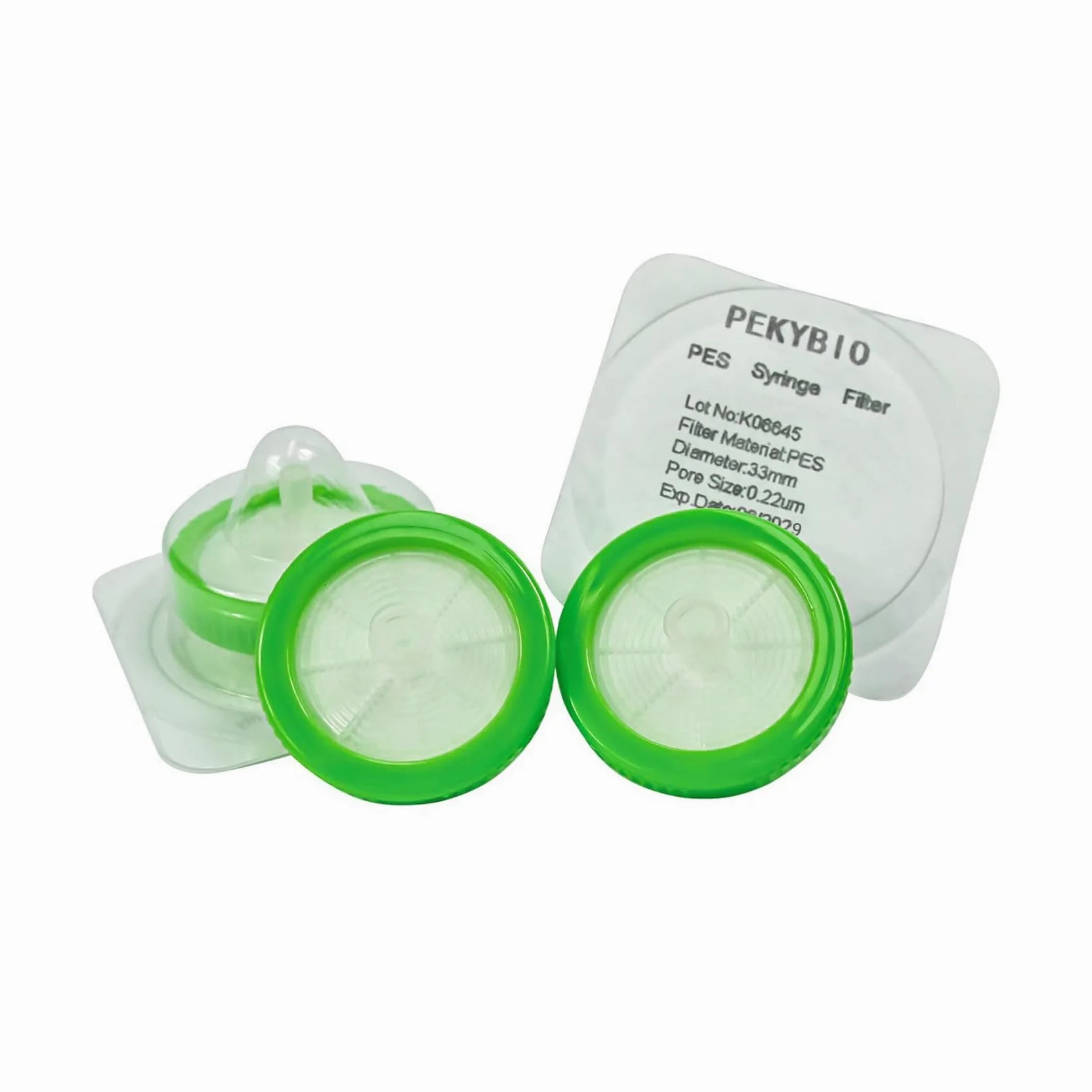 PEKYBIO Filtro de jeringa estéril PES filtrado hidrófilo 0,22 μm, tamaño de poro, 33 mm de diámetro de membrana para laboratorio, paquete de 50