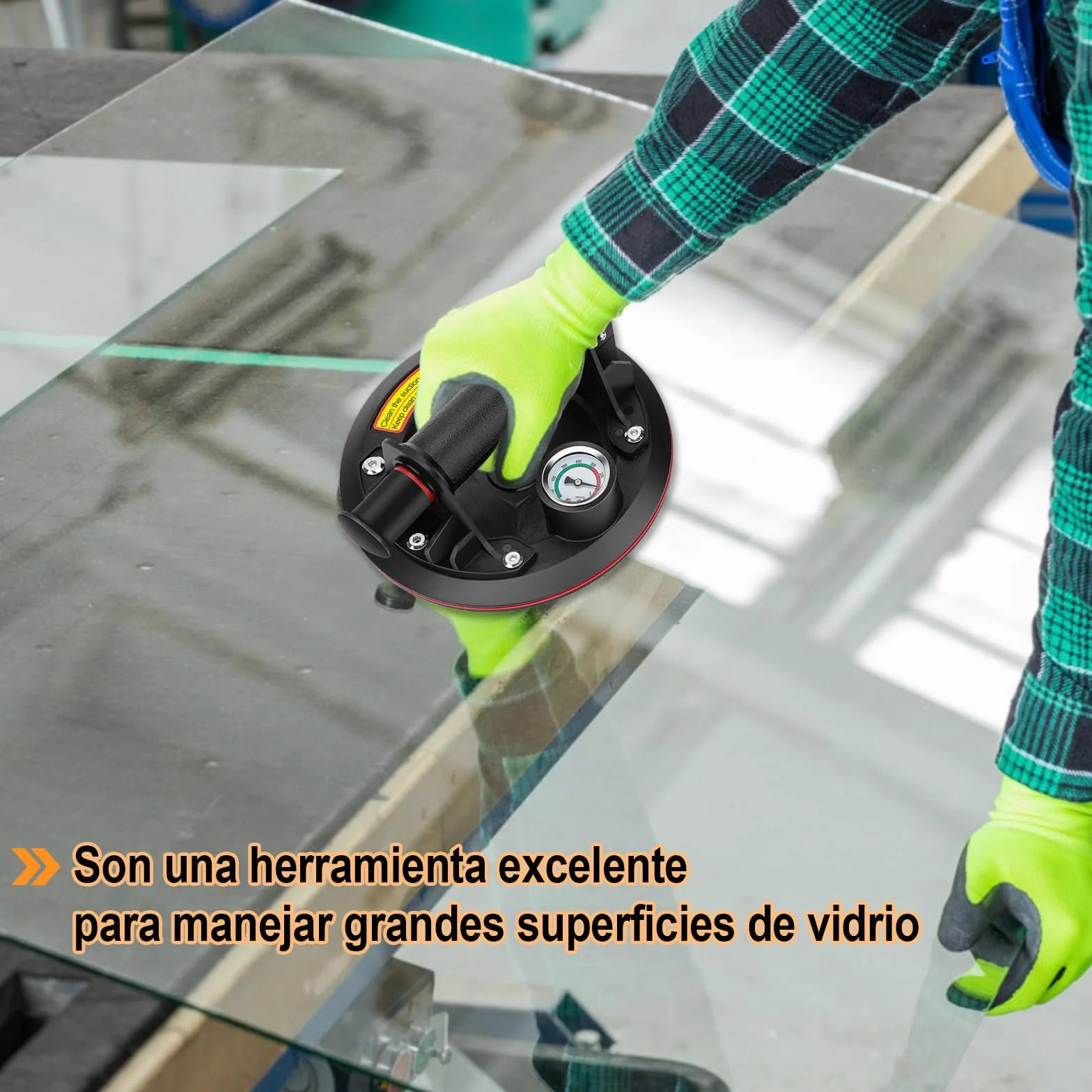 Juego de 2 ventosas de cristal con manómetro, elevador de azulejos, 230 kg, succión para azulejos, vidrio, laminado con caja