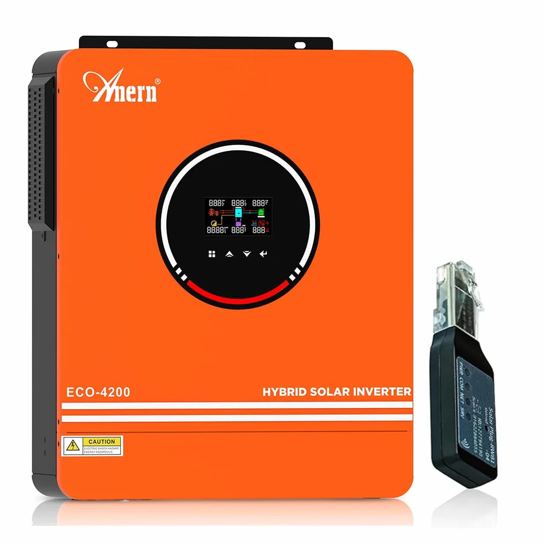 Anern 4200W Inversor Solar Híbrido 24V DC a 220V-240V AC, Controlador Solar MPPT de 120A Integrado, Funciona con Baterías de Plomo y Ácido de Litio de Tensión de Entrada PV Máx. 450V con WiFi