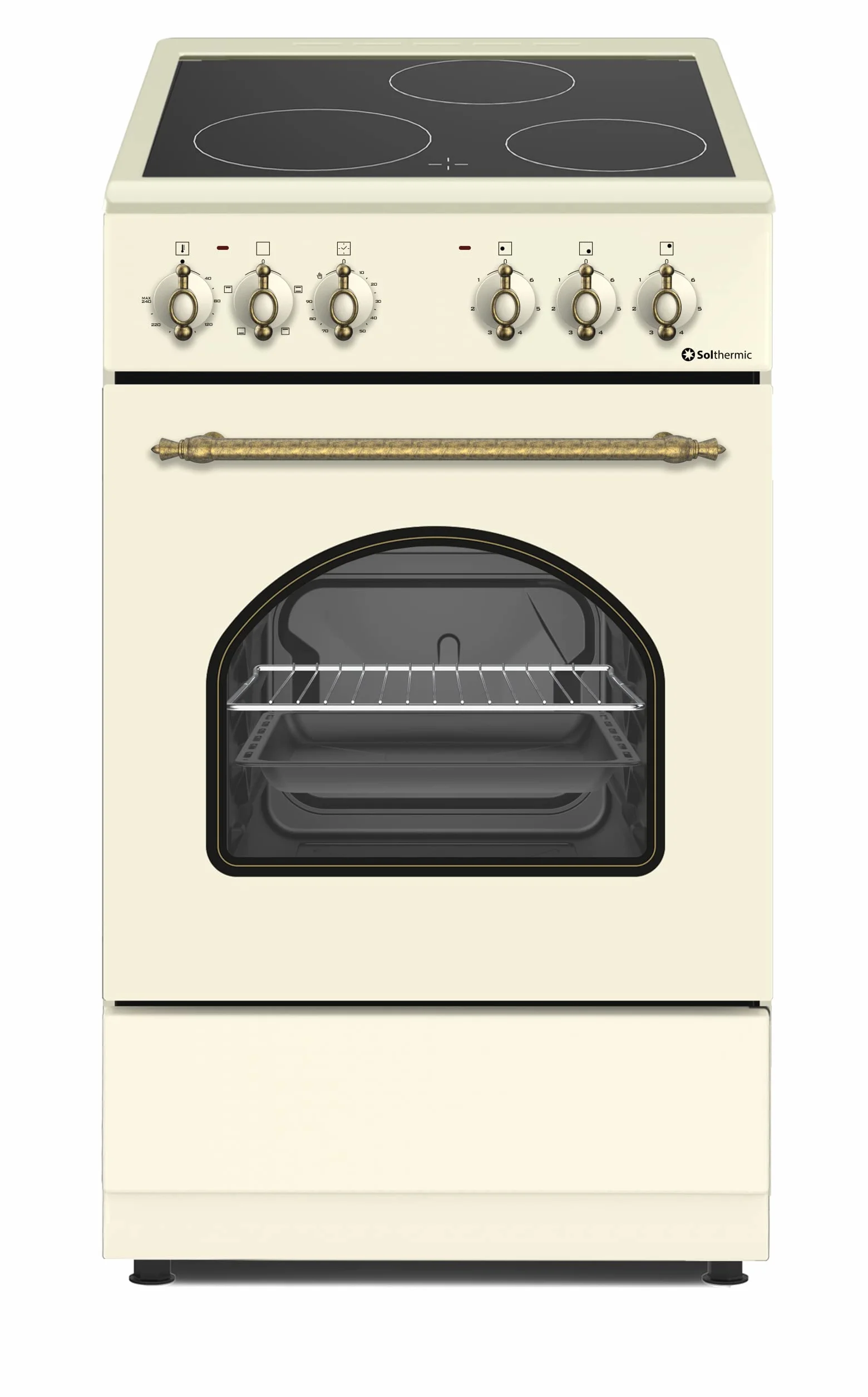 COCINA VITROCERÁMICA CON HORNO ELÉCTRICO SOLTHERMIC 50 CM 3 FUEGOS CREMA RÚSTICA