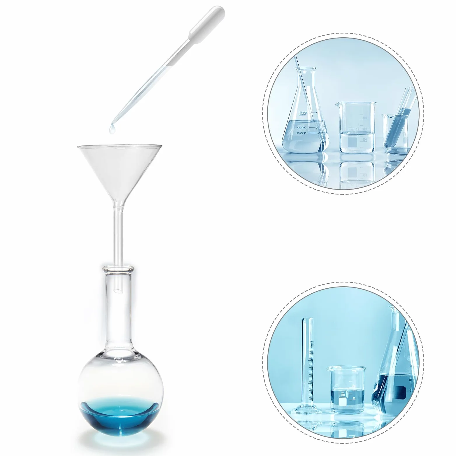 Embudos de Vidrio para Laboratorio de 4 Piezas, Embudos Cortos Alta Resistencia a Impactos y Gran Visibilidad para Transferir Líquidos y Esencias