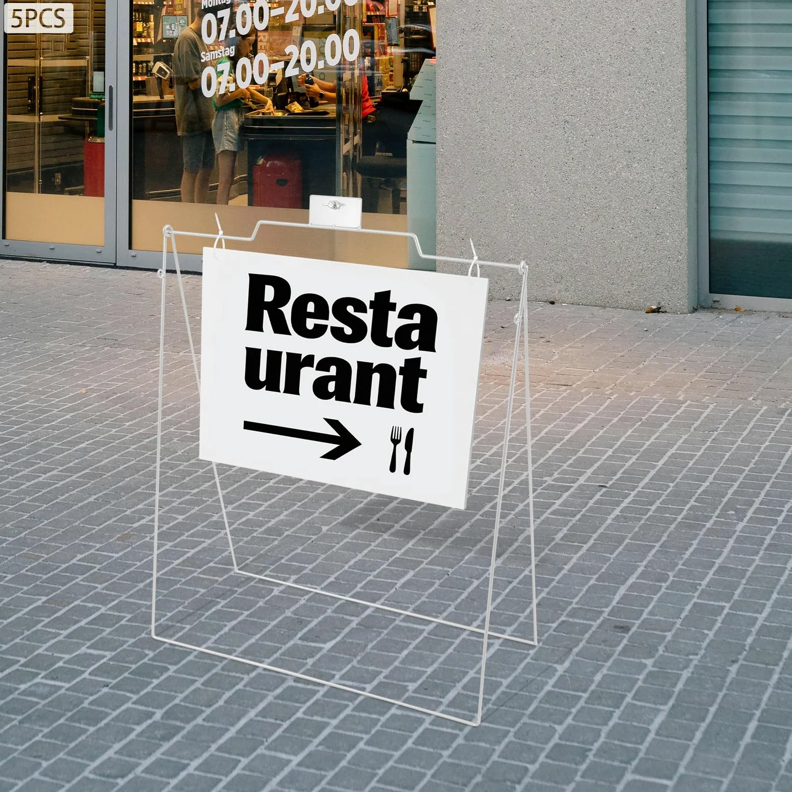 Juego de 5 topes de doble cara para clientes, soporte para carteles para pasarela y entrada, pantalla de doble cara para tiendas, eventos y restaurantes (plata)