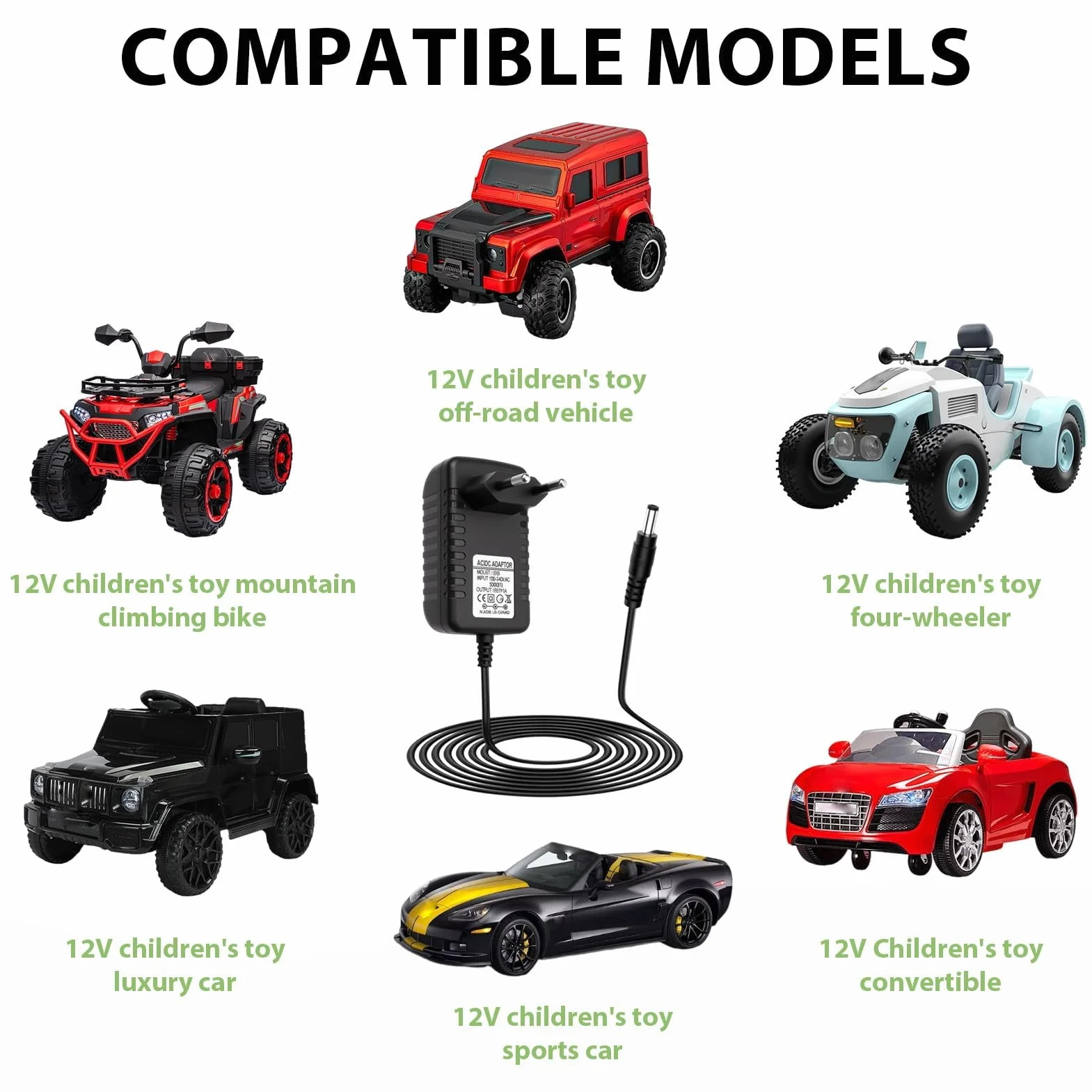 Cargador para Coches Eléctricos Niños 12V 1A Enchufe EU DC 2,1mm x 5,5mm Universal