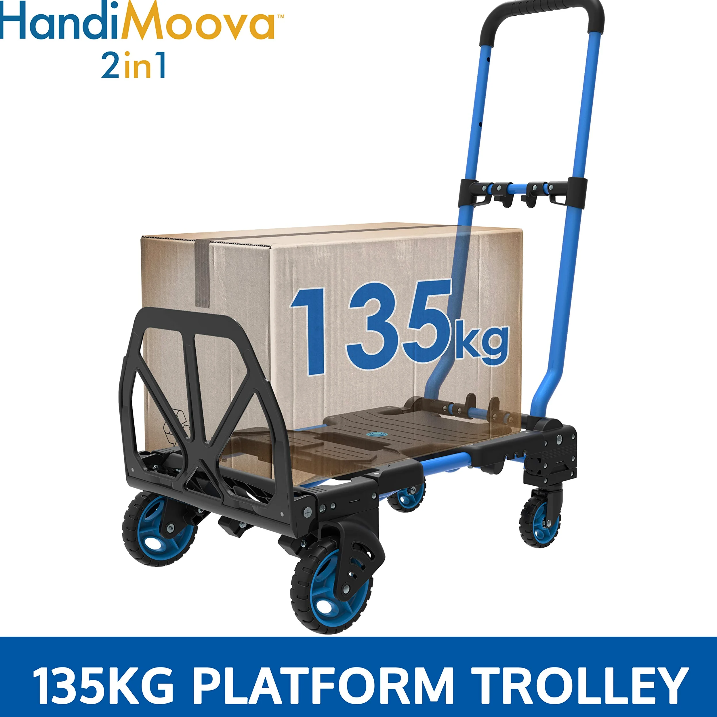 HandiMoova - Carro para Carga de 135 kg y Diablo 2 en 1 para Carga de 70 kg con Plataforma Plegable, transformable en cuestión de Segundos