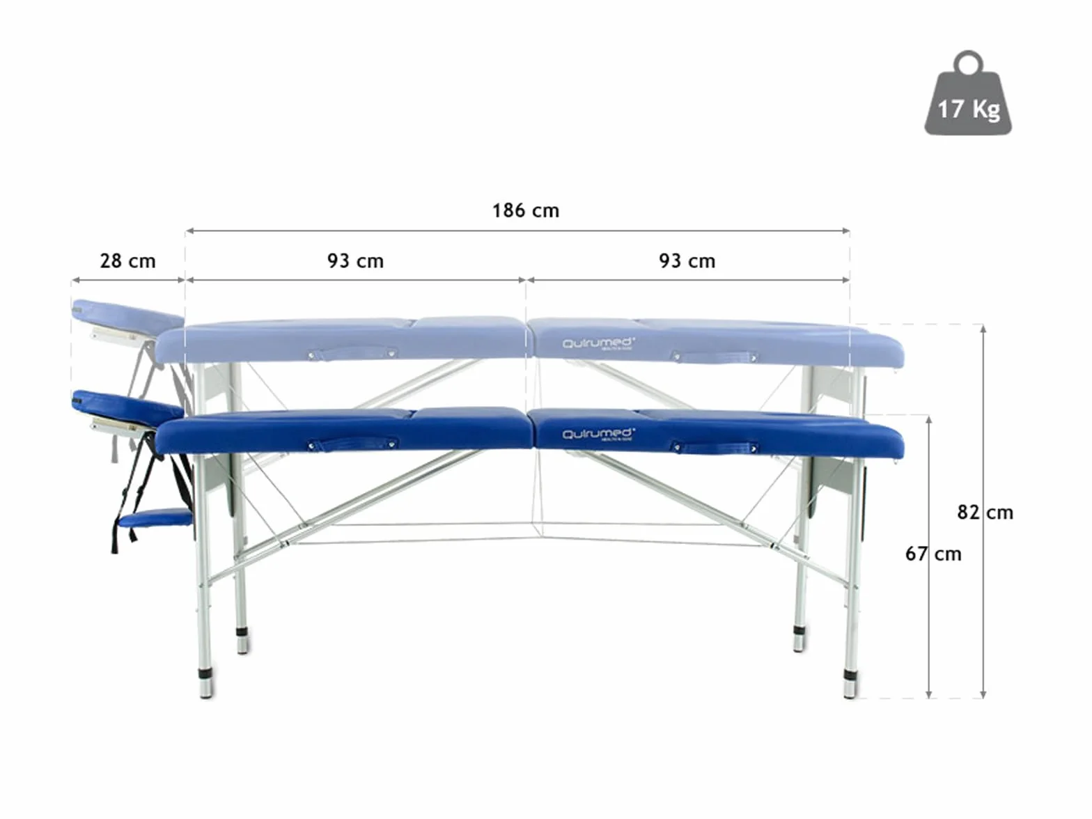 QUIRUMED Camilla Plegable, con Doble Respaldo Abatible, Aluminio, Polipiel, Color Negro, 186 x 66 cm, Portátil, Cabezal extraíble, Orificio Facial, Altura Regulable, hasta 150 kg