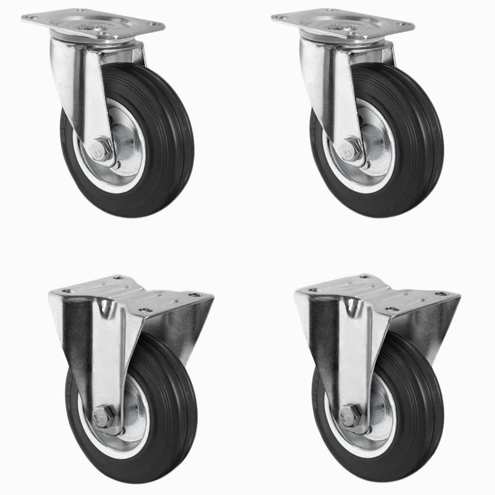 Juego spfp160sws4r0 N rollo de 2 ruedas, 2 ruedas fijas, Llanta de acero, goma, diámetro 160 mm, ruedas de transporte, cojinetes de rodillo, soporta 405 kg (4 unidades)