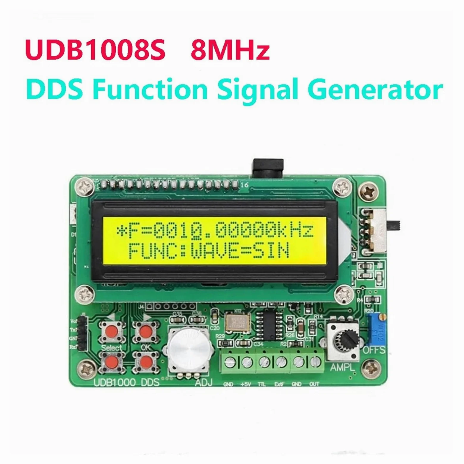 Generador de señales de función DDS UDB1008S 8MH/z, Fuente de señal de Pulso/Contador de frecuencia con comunicación y Barrido de frecuencia