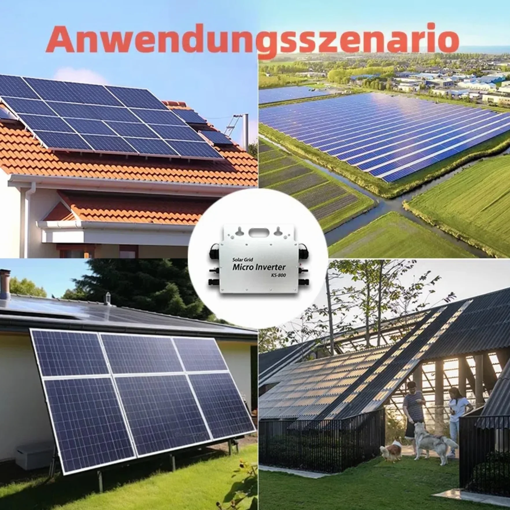 Micro inversor 800W con Pantalla de monitorización de Datos AC IP67 con WLAN App para 2 módulos solares para Balcony Power Station, Inversor Balcony Power Station 190-270V AC