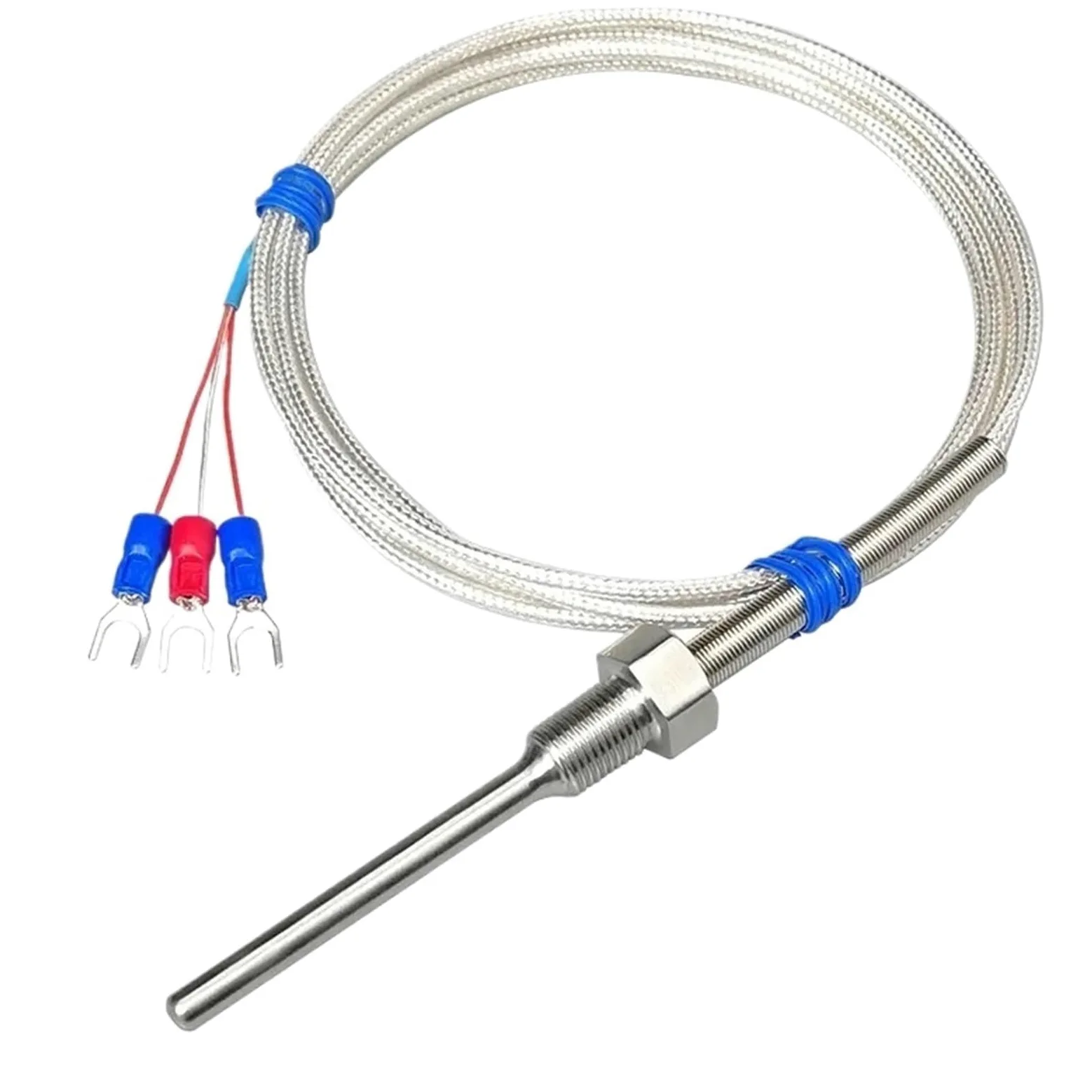 Sonda del Sensor de temperatura PT100 resistente al agua, Detector de resistencia de alta precisión roscado Industrial de acero inoxidable, línea PTFE(PT1000-PT1-8 -30mm)