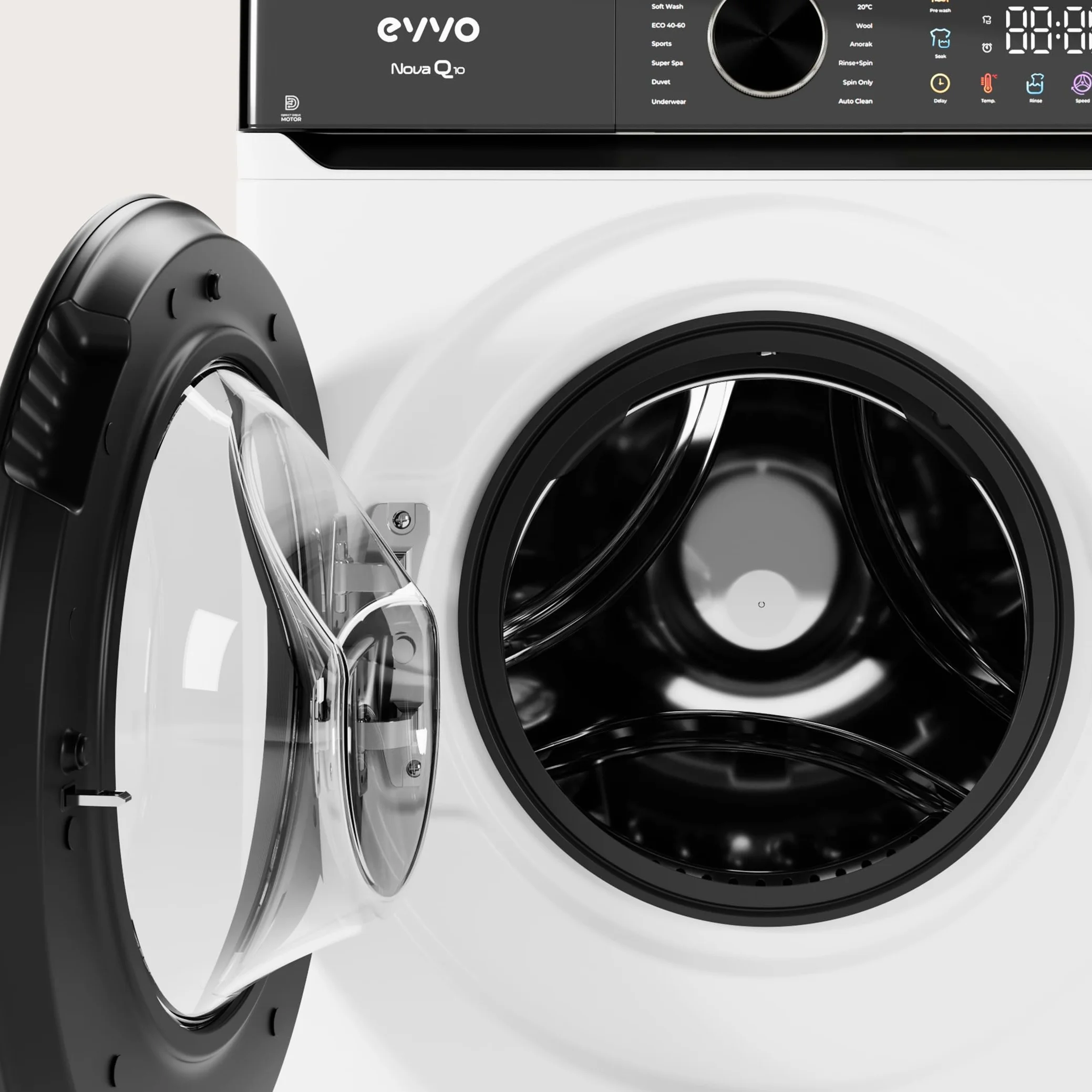 EVVO Lavadora Carga Frontal NOVA Q12 12Kg 1400 RPM Motor Inverter eDRIVE Eficiencia Energética A