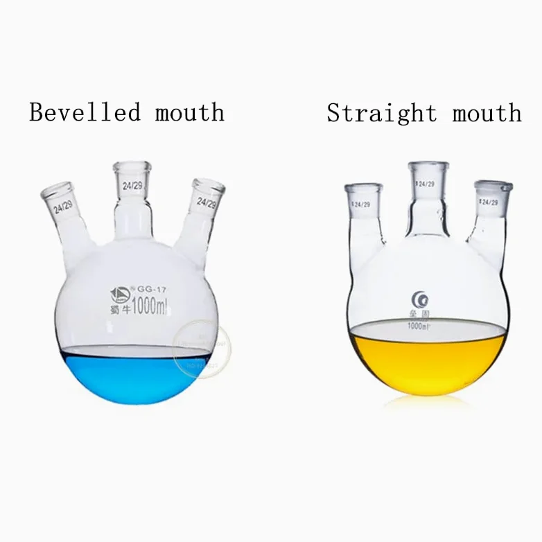 1 Uds Laboratorio 50ml/100ml/250ml/500ml/1000ml/2000ml matraz de Vidrio de destilación de Tres plazas (Boca biselada/Boca Recta) (Size : 500ml 24x19x2)