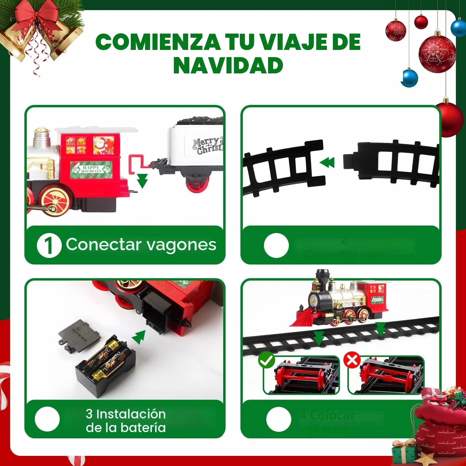 Tren Eléctrico para Niños con Humo, Luces y Sonidos - Juguete de Tren de Vapor 3-7 Años