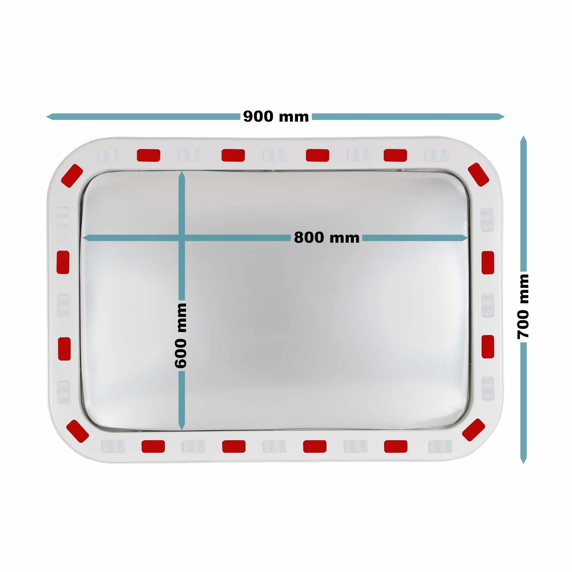 Wiltec Espejo de tráfico 70 x 90 cm convexo, espejo de seguridad angular con bandas reflectantes rojas y blancas, espejo convexo irrompible de plástico, espejo de vigilancia para salidas