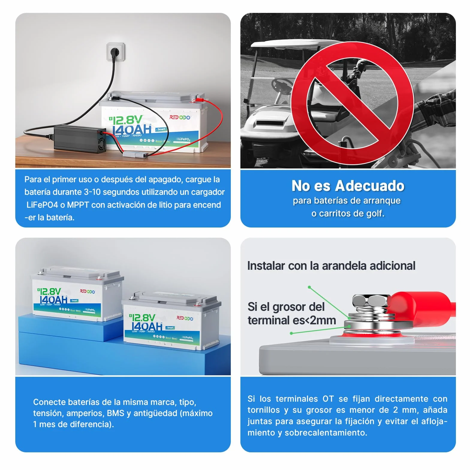 Batería Litio Redodo 12V 140Ah H190 LiFePO4 BMS 150A Bluetooth 1792Wh 15000 Ciclos Protección Baja Temperatura