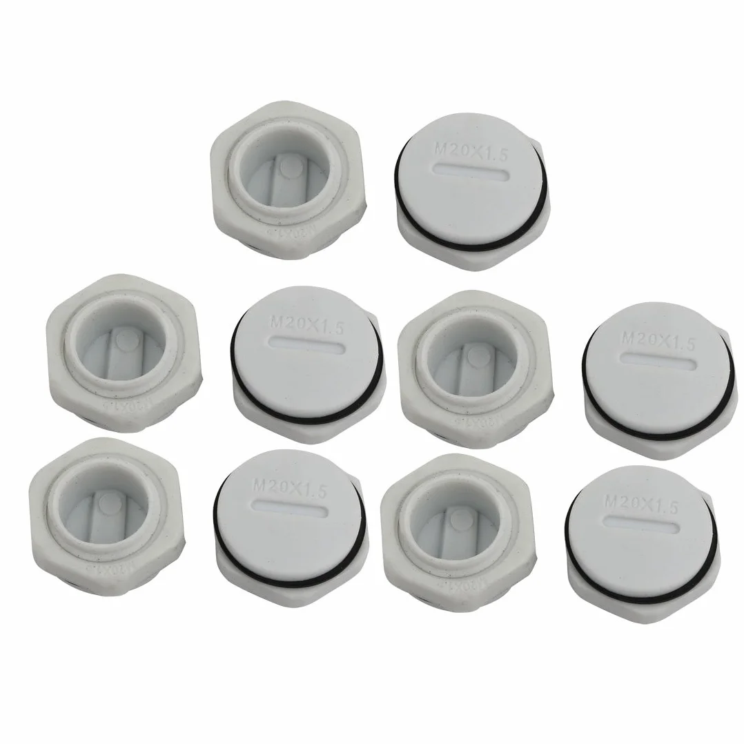 Tapa de Prensaestopas Redonda Roscada Gris GLW-M20G Nailon con Arandela 10 Piezas