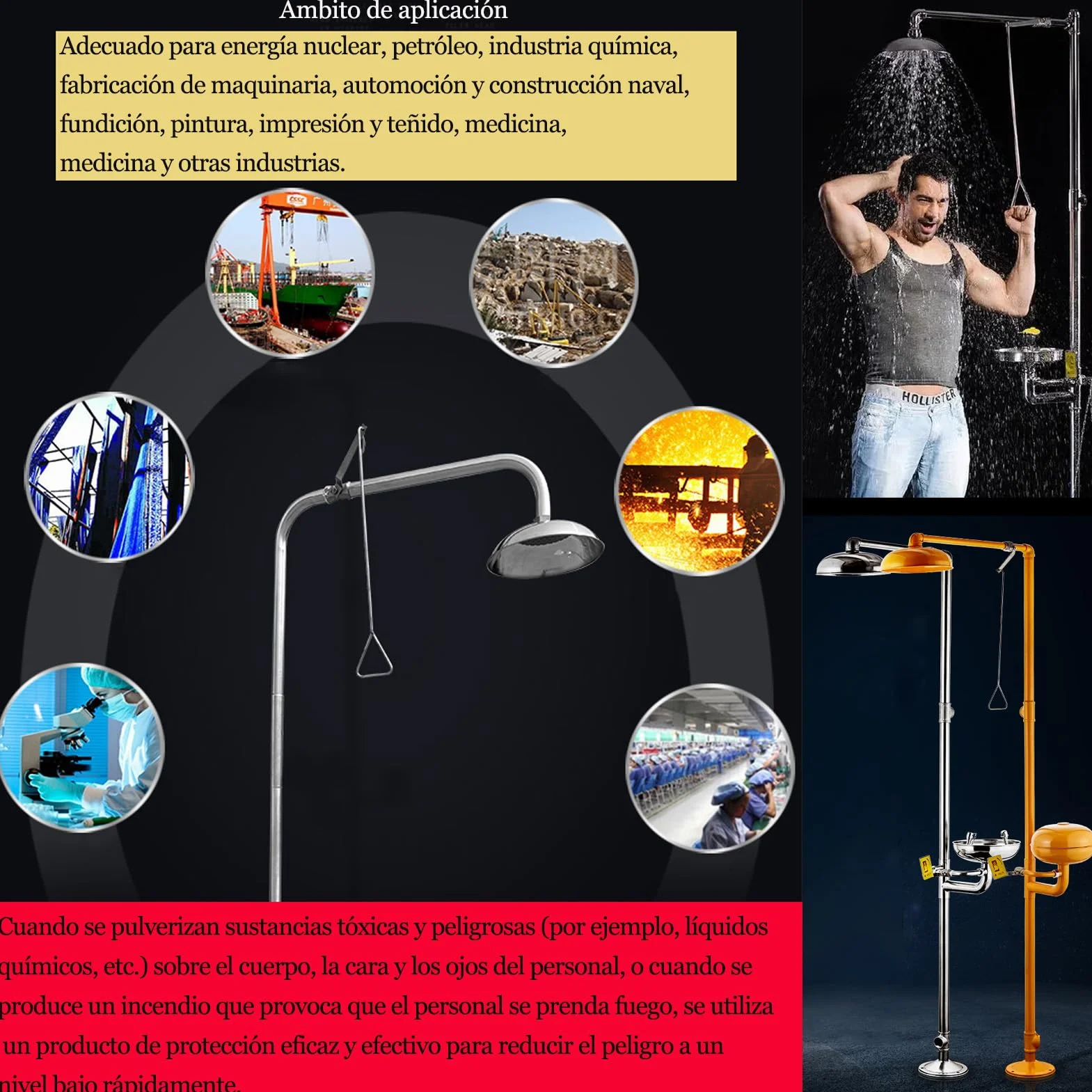 Estación de ducha y lavaojos de emergencia 2 en 1,Combinación de ducha de emergencia con sistema de lavado de ojos para fábrica, oficina, laboratorio y uso industrial