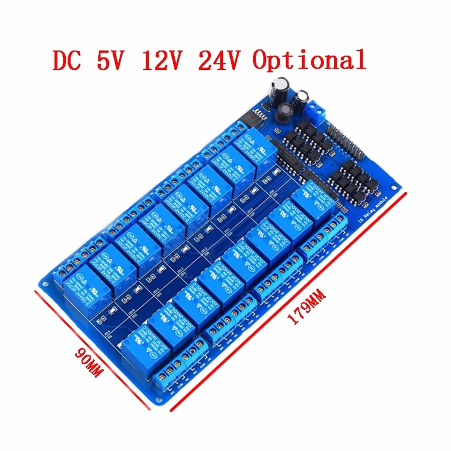 Módulo de protección relé 16 canales DC 5V 12V 24V con optoacoplador LM2576 interfaz microcontroladores potencia for Kit bricolaje(24v 16Channel)