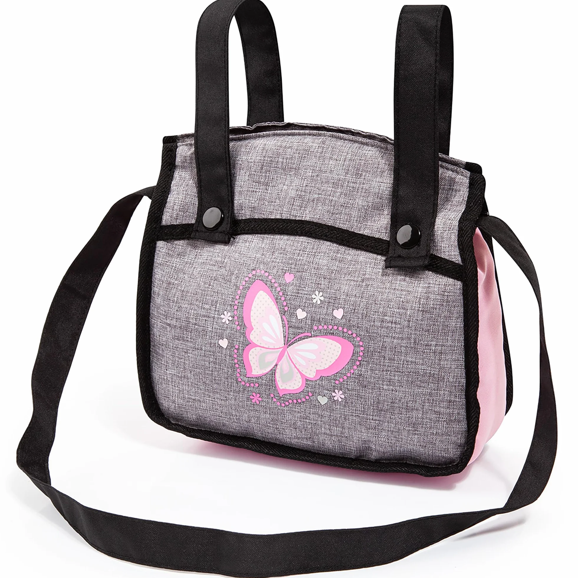 Bayer Design Cochecito de Muñecas Neo Vario Combolso Cambiador Convertible Plegable Vaqueros Grises Rosa Mariposa