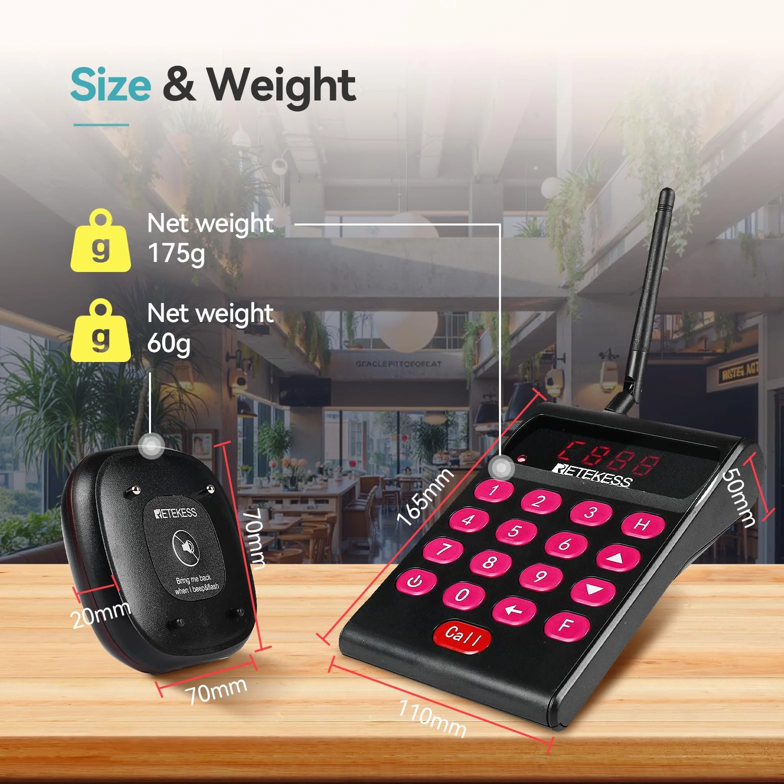 Retekess TD161 Buscapersonas Restaurante, 500M Avisadores Clientes, Teclado Extraíble, Fácil Configuración, 300 mAh 20H, Sistema de Llamadas para Pubs, Zoo, Logística (20 Buscapersonas)