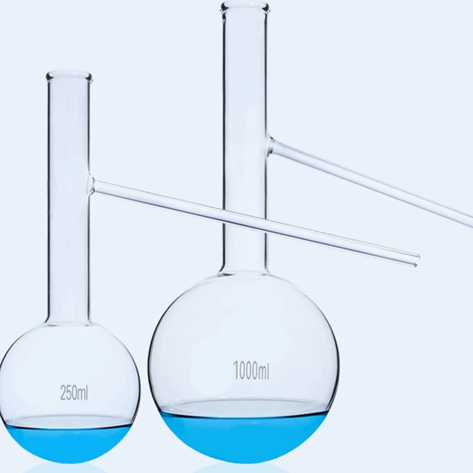 Matraz de destilación de vidrio de alto borosilicato, fondo redondo con tubo de rama, experimento químico labrotario, 60, 125, 250, 500ml(500ml 2 PCS)
