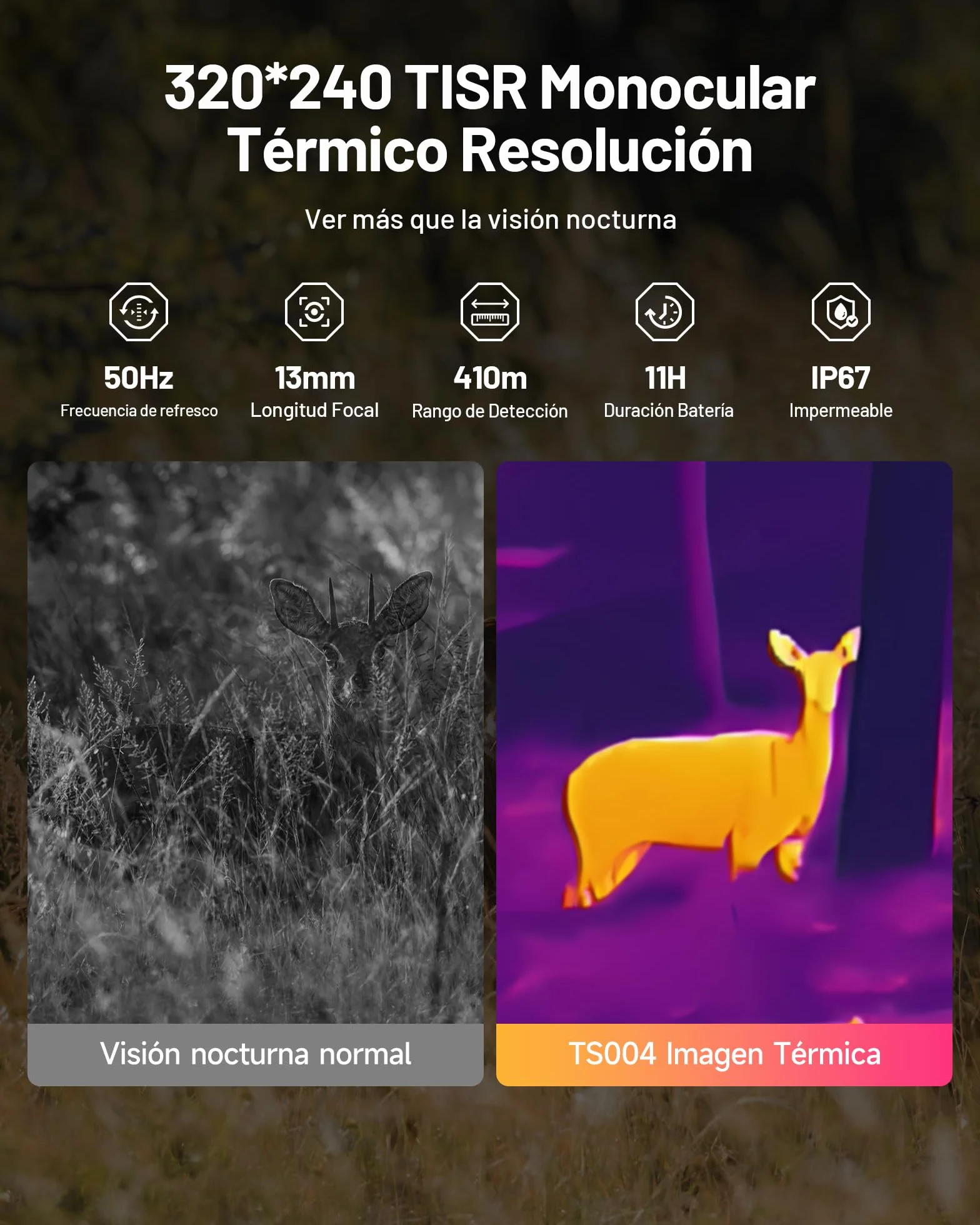 TOPDON TS004 Camara Termica, 320x240 IR 50Hz Termico Monocular, 410m Rango de Detección, 13mm Lente, Camara Termografica con 32GB Memoria, WiFi, Zoom 2-8X, para Caza y Observación de Fauna