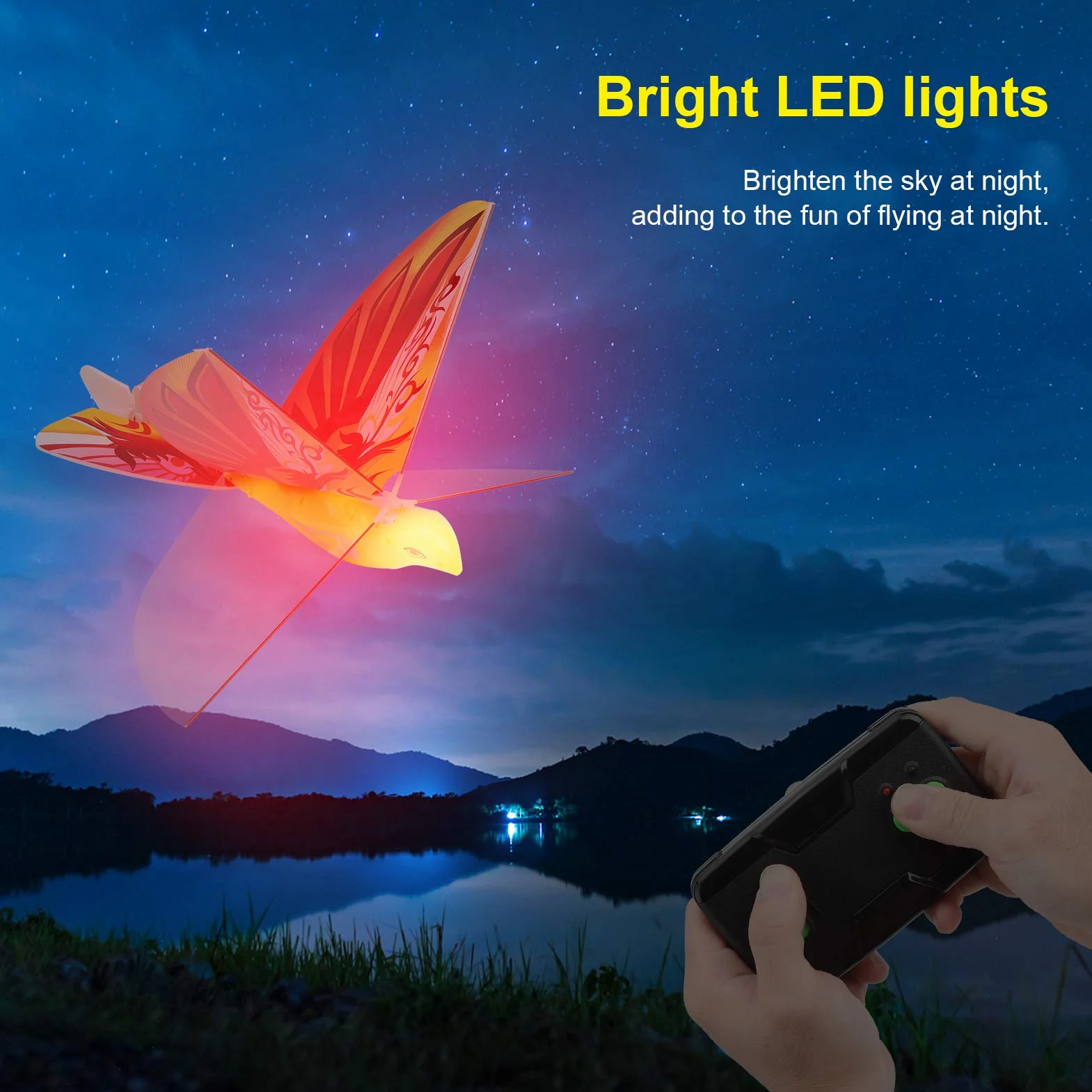 POENVFPO Pájaro Volador RC 2.4 GHz con Luces LED, Material EPP