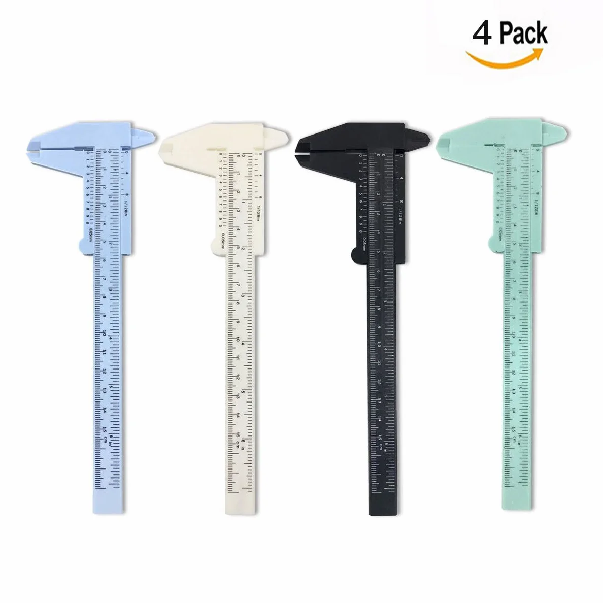 Calibre Vernier de Plástico 150mm 4 Piezas Medir Interior Exterior Profundidad