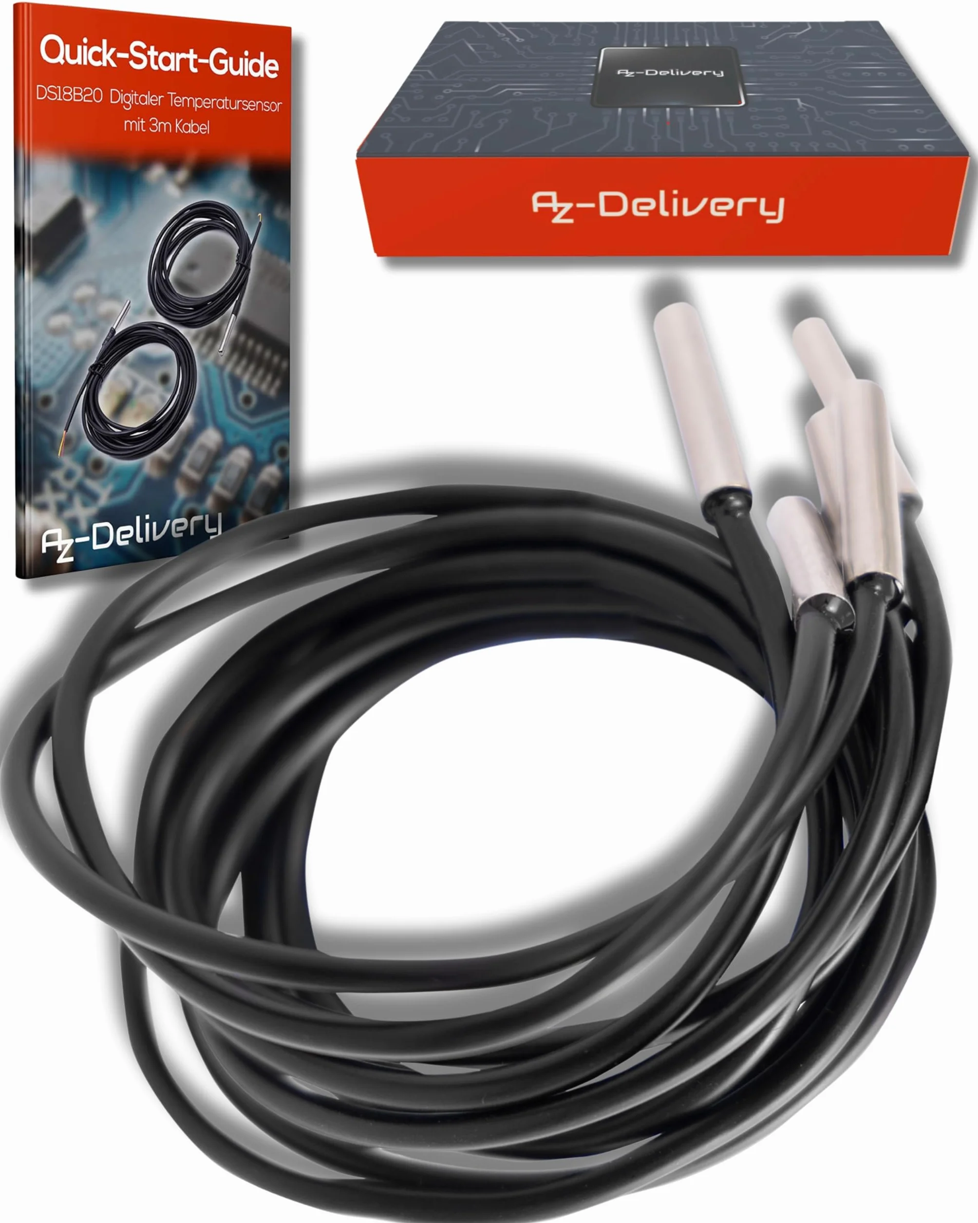 AZDelivery DS18B20 sensor de temperatura digital acero inoxidable resistente al agua 3m cable compatible Arduino Raspberry Pi